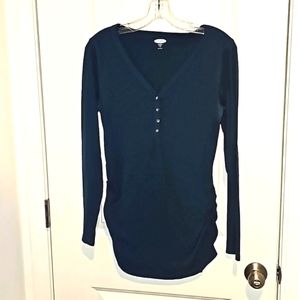 Old Navy Forest Green Henley Fitted Maternity Top Size Medium